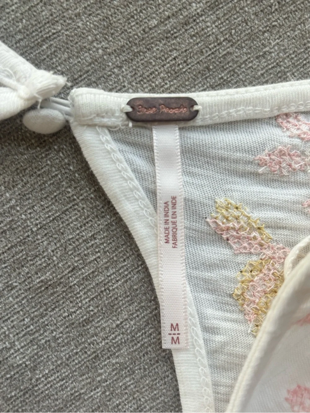 Free People White Tank Top with Pink & Gold Embroidery
